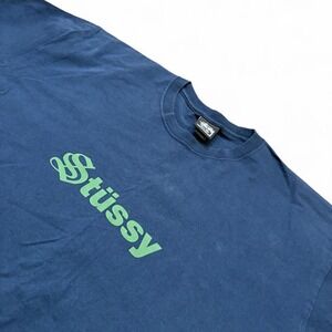 Stüssy Logo Graphic T-Shirt Navy Blue Green Print Mens Streetwear Tee